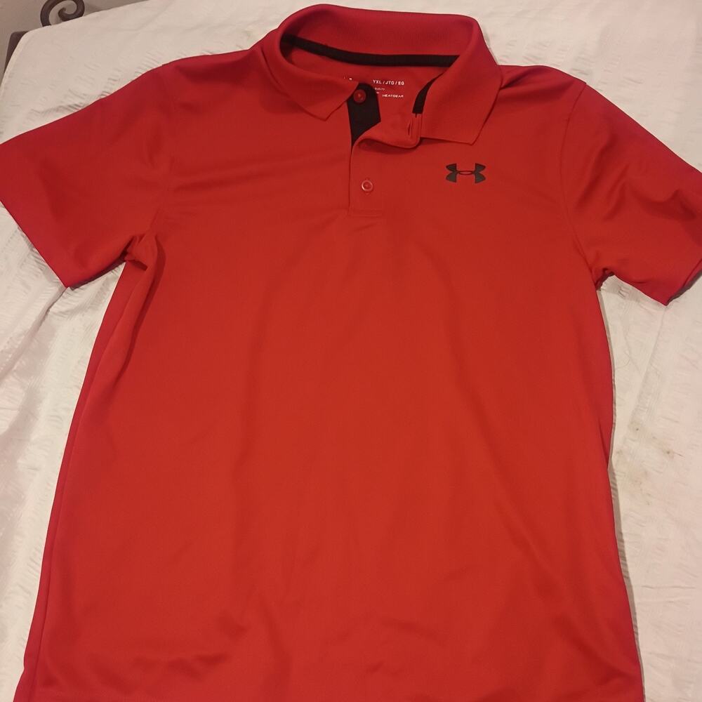 Under Armour Peformance Polo Shirt Boys L Youth Red Loose Fit Texture